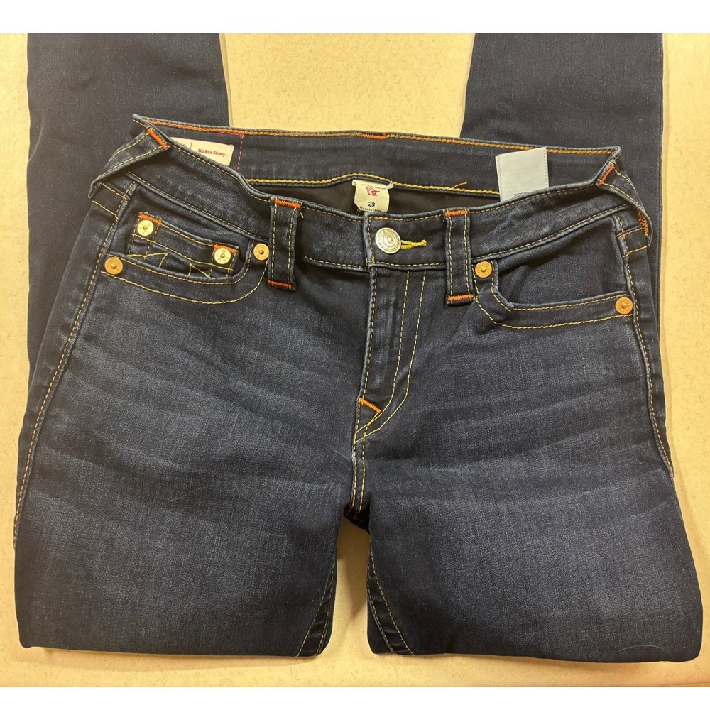 True Religion Jennie Curvy Mid Rise Skinny Jeans Indigo Blue Horseshoe 29